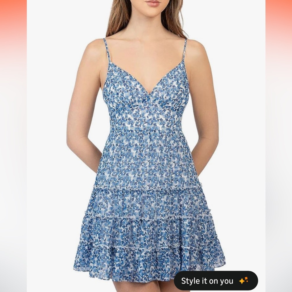 NWT B. Darlin Floral Blue Spaghetti Strap Fit & Flare Mini Dress